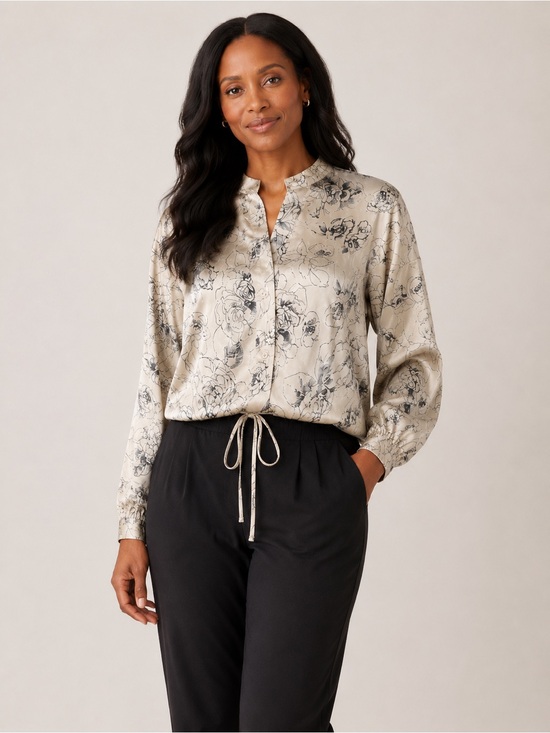 Jon & Anna Tops - Jon & Anna Satin Floral Print Crop Blouse Size Medium Tie Front Button Down